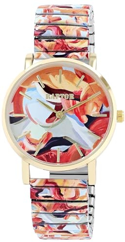 Raptor Ausgefallene Damenuhr Bunt Grün Regenbogen | Armbanduhr Damen außergewöhnlich mit Zugarmband | Besondere Damenarmbanduhr – Modische Uhr Frauen Senioren