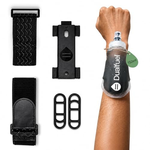Dual Fuel 150ml Wearable Flask – Sport Water Bottle - Soft Water Bottle | Multi Mount Strap for Belt or Pack – Lightweight Running Flask, Soft Water Bottle for Running Gels, for Hiking & Kayaking