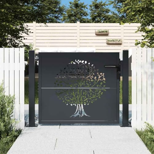 Hommdiy Gartentor Anthrazit 100x100 cm Stahl Baum-Design Gartentür Abschließbar Hoftor Eingangstor für Garten Terrasse