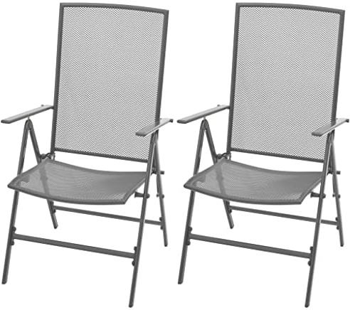 Metall-Gartenstühle mit Armlehne, Stapel, Netz, 2 Stück, Stahl, grau, 6-fach verstellbar, einfache Montage, 110 kg