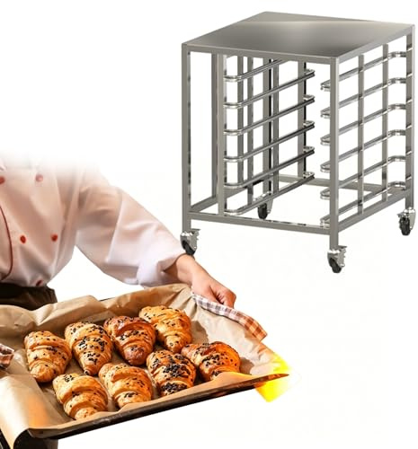 Blazea Carrello Teglie Carrello da Forno Domestico Su Ruote, Carrello Portateglie per Cucina, Carrello da Forno a 6 Ripiani con Ruote, Adatto per Teglie da 60 X 40 cm
