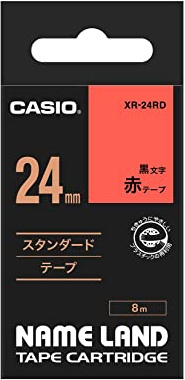 CASIO XR-24RD1 Beschriftungsband 24 mm für Labelprinter, Schwarz auf Rot | Bandbreite 24 mm; Druckfarbe Schwarz, Bandfarbe Rot; passend für CASIO Labelprinter.
