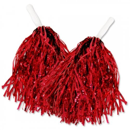 Wibel GmbH 2er Set Tanzwedel Pompon Cheerleader Puschel funkelnd blau + rot