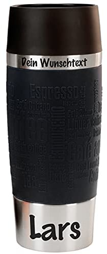 Thermobecher mit Gravur | Schwarz | 360ml Travel Mug personalisiert | 360°-Trinköffnung neuer Komfort-Schraubverschluss | Spülmaschinenfest | Hält bis 4h warm und 8h kalt | Kaffee to Go Becher