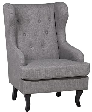 Beliani Ohrensessel Stoffbezug grau mit Holzbeinen Armlehnen Chesterfield-Stil Alta