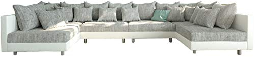 DELIFE Couch Clovis XL Weiss Hellgrau Wohnlandschaft Modulsofa