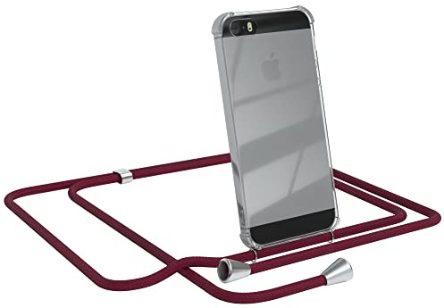 EAZY CASE (2016 Handykette kompatibel mit iPhone SE (2016) Handyhülle mit Umhängeband, Handykordel mit Schutzhülle, Silikonhülle, Hülle mit Band, Stylische Kette für Smartphones, Burgunder Rot