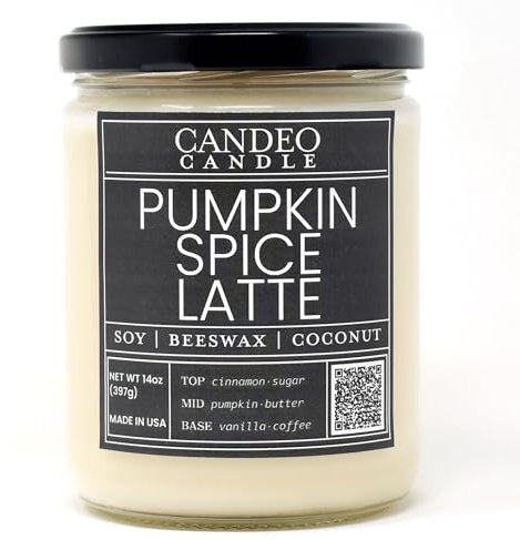 Candeo Candle Pumpkin Spice Latte, handgegossene Soja-Kerze im Glas, 340 ml