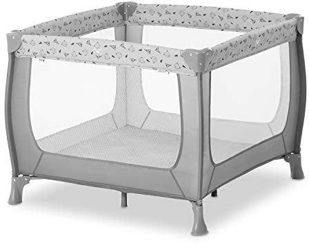 Hauck Laufstall Baby Sleep N Play SQ 90 x 90 cm, Laufgitter Baby ab Geburt bis 15 kg, Kompakt Faltbar, Reiselaufstall mit Tragetasche und Faltboden, Nordic Grau
