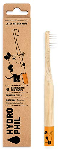 Hydrophil nachhaltige Kinder-ZahnbürsteDie Maus aus Bambus mit extra weichen Borsten aus BPA-freiem Nylon, orange