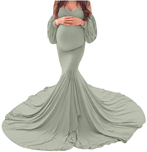 Walaka Robe Grossesse de Photographie Elégante Vetements Maternité Robe Longue en Dentelle Epaule Dénudé Femme Enceinte Costume Habillée de Shooting Photo Mariage Plage Cérémonie