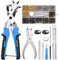 KAMTOP Leder Locher, Lochzange, Gürtel Puncher, Ösenzange Drehbare Locher-Lochzange Puncher + 240 Set Ledernieten Doppelkappenniet, 6 Größen 1,5、2、2,5、3、3,5、4mm