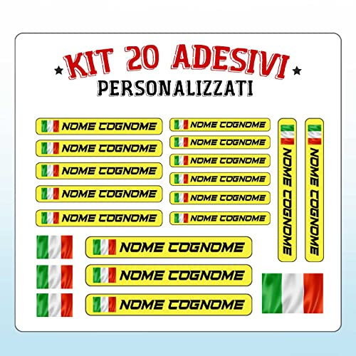 20 Adesivi con Nome Personalizzato per Biciclette, Moto, Auto e Scooter elettrici. Etichette Adesive con Bandiere Personalizzati. Stickers Impermeabili