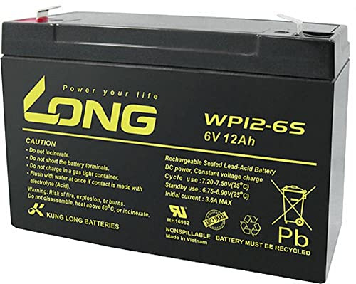 LONG WP12-6S WP12-6S Bleiakku 6V 12Ah Blei-Vlies (AGM) (B x H x T) 151 x 99 x 50mm Flachstecker 4.8mm Geringe Selbstentladung
