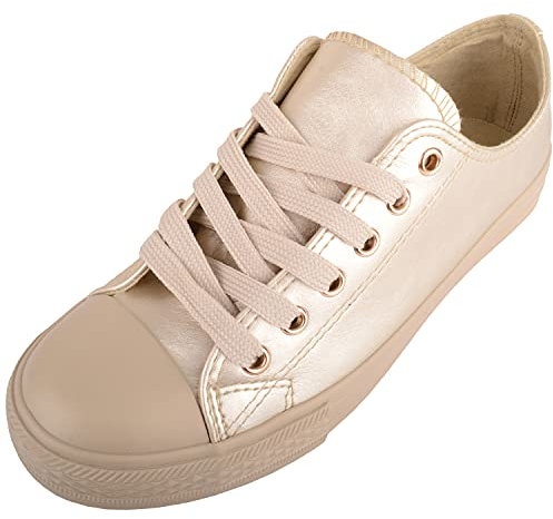 Zapatillas de deporte para mujer, con cordones, de piel sintética, casual, para ocio, zapatos, color Dorado, talla 39 EU