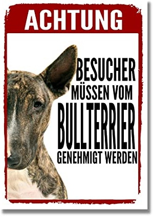 Bullterrier 2 Genehmigung Dog Schild Spruch Türschild Hundeschild Warnschild Geschenkidee Sicherheitsschild Hund Privatgrundstück Hundewarnung Warnung vor dem Hund