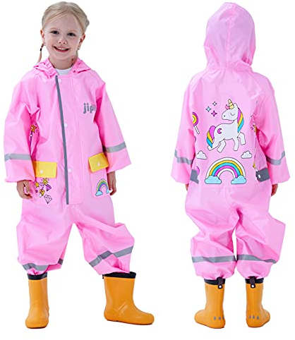 Keyck Impermeabile Bambine Cappuccio Antipioggia Unisex Leggero Pioggia Tuta Antivento Tutto in Uno Sportivo Poncho Antipioggia Unicorno Scuola Ragazza Bambino Bimbo Bimba, Rosa 2-4 Anni