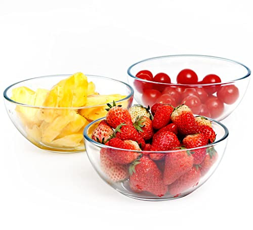 NUTRIUPS 6 Inch Glass Bowls, Small Glass Bowl Set, Clear Tempered Glass Salad Bowls for Kitchen Microwave and Oven Safe