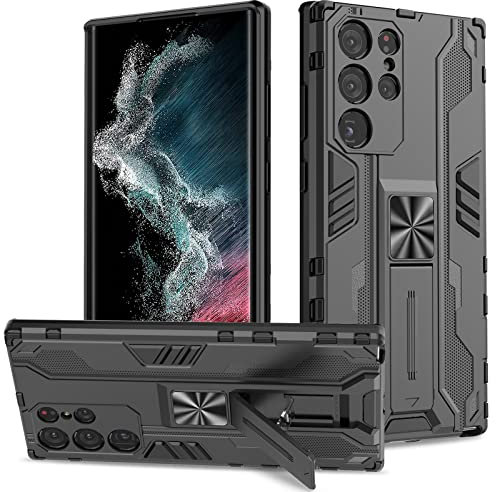 Btstring Case for Samsung Galaxy S22 Ultra, Heavy Duty Shockproof Case with Stand Protective Tough Armour Personalised Phone Cover Case - Black