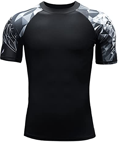 HUGE SPORTS Herren Kurzarm Splice Skins Rashguard Shirt Schwimmshirt Rash Vest für Schwimmen Surfen Löwe XL