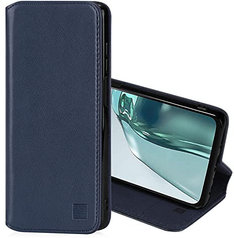 32nd Classic Series 2.0 - Real Leather Book Wallet Flip Case Cover For Motorola Moto G62 5G, Real Leather Design With Card Slot, Magnetic Closure and Built In Stand - Navy Blue