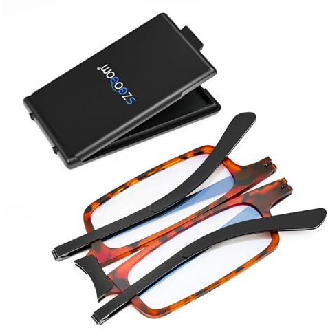 SZEOEOM Occhiali da lettura pieghevoli ultrasottili Lettori pieghevoli ultraleggeri Bule-light per uomo Donna Custodia per occhiali rettangolare portatile da viaggio compatta (tartaruga, 1.5)