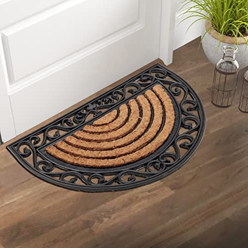 Vintage Decor ® Natural Coir | Non-Slip |15 mm Thick Coir | Premium Quality | Rubber Backed | Eco-Friendly | Indoor Outdoor | Heavy Duty |Themed | Entrance Door Mat | 45 x 75 cm HALF MOON