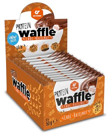 NEUE REZEPTUR - GO FITNESS – 50g High Protein Waffeln Haselnuss (12 Stück) | extrem lecker & frisch gebacken | gesunde Süßigkeiten zum Muskelaufbau | Eiweißriegel 12g Protein | Low Carb Snacks