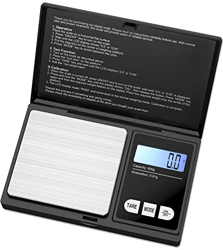AMIR Balance de Precision 0.01g, 500g/0.01g, Balance de Poche avec Écran LCD Rétroéclairé, Petit Balance de Bijoux Balance de Cuisine de Haute Précision, Balance Numérique avec Fonction de Tare(Noir)