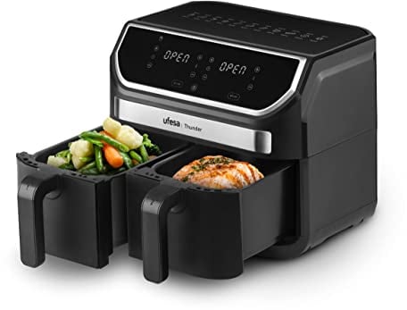 Ufesa Thunder Friggitrice Aria Senza Olio con 2 Vaschette Indipendenti, 9L (4.5L + 4.5L), 11 Programmi, 1700 W, Controllo Digitale, Timer, Temperatura 80ºC - 200ºC, Antiaderente