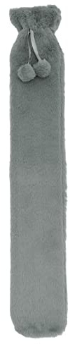Night Zone Hot Water Bottle Extra Long with Thermal Cover Teddy Fleece or Faux Rabbit Fur Soft Fleece & Cosy Natural Rubber 2L Capacity 72cm Extra Long Water Bottle (Silver, Soft Velour Faux Fur)