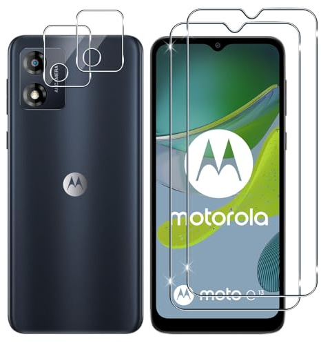 Lutree pour Motorola Moto E13 Verre Trempé, 2+2 Pièces Protecteurs d'écran + Caméra Arrière Protecteur, 9H Dureté HD Anti-Rayures Sans Bulles Film Protection écran