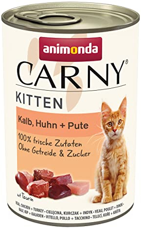 animonda Carny Katzen Nassfutter Kitten Huhn + Pute (12 x 400g), Kitten getreidefreies Katzennassfutter ohne Zucker für wachsende Kätzchen bis 1 Jahr, mit frischen Zutaten