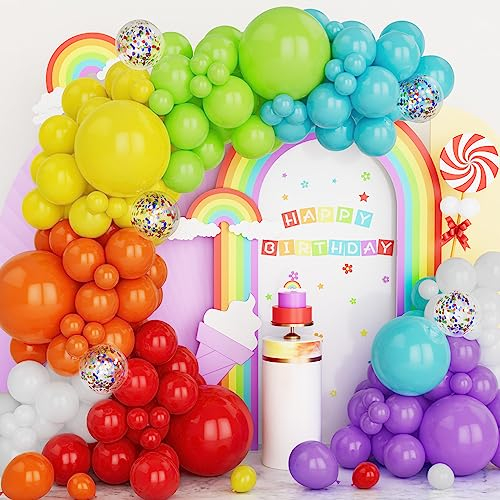 Kit Arche Ballons Arc-en-ciel, 124 pcs Guirlande Ballons de Baudruche Multicolore pour Enfants Filles Garçon Fêtes d'Anniversaire Barbie Mariage Baptême Bachelorette Baby Shower Carnaval Décoration