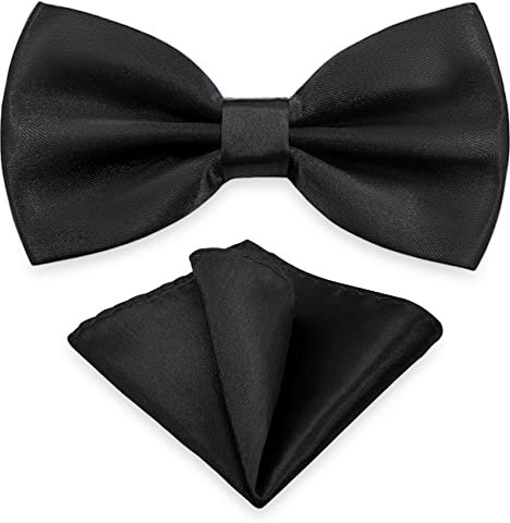 AUSUAYA Herren Fliege Einstecktuch Set, Unisex Design Fliege und Taschentuch für Hochzeit oder Business Formal Tuxedo M-B-T6 (Schwarz)