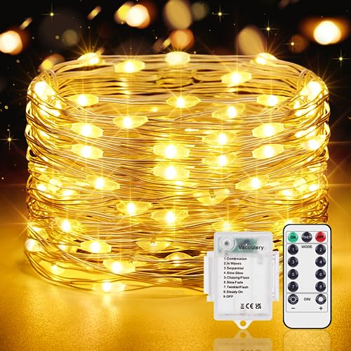 Vacoulery Fairy Lights Battery Operated, 1 Pack 12M 120 LED Battery Fairy Lights 8 Modes Remote Control Timer for Indoor Outdoor Lighting, Bedroom, Wedding Decor, Party, Christmas, Tree Decoration