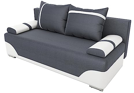 BROMARKT Schlafsofa GARGAS- Sofa mit Schlaffunktion und Bettkasten, Bettsofa, Couchgarnitur, Couch, Sofagarnitur, Bett (h85 x t99 x b200 cm, Malmo 95 Grau + Madrit 920 Weiß)