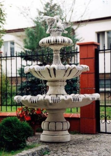 Casa Padrino Barock Springbrunnen mit 2 dekorativen Tauben Grau/Schwarz Ø 129 x H. 175 cm - Prunkvoller Barock Gartenbrunnen - Runder Gartendeko Stein Brunnen - Barock Garten Deko Accessoires