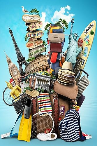 Wooden Jigsaw Puzzle For Adults, Statue Of Liberty, Big Ben, Suitcase Hat, Tourism 3D Graphics Photo Jigsaw Puzzle Kids Gifts 75X50Cm