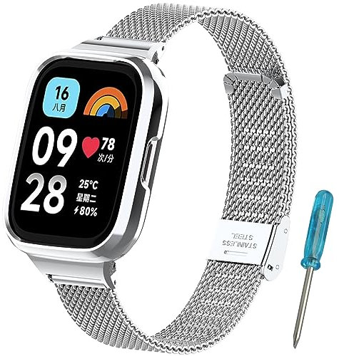 MIJOBS Redmi Watch 3 Active Correa,Pulsera Acero Inoxidable Metal Replacement Band Compatible para Xiaomi Redmi Watch 3 Active Correa Pulsera