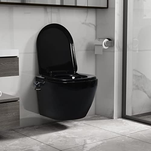 CIADAZ Wall Hung Rimless Toilet with Bidet Function Ceramic Black, Wall Hung Toilet, Bathroom Toilet, Camper Toilet