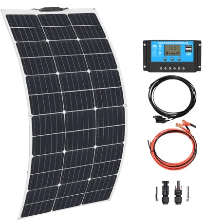 XINPUGUANG 100w 18v kit Panneau Solaire Souple Monocristallin Panneau Solaire Flexible Contrôleur de charge solaire 10A pour Camping-car, Bateau, Caravane (100W)