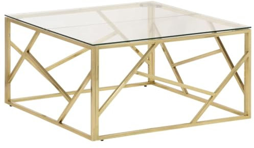 vidaXL Couchtisch, Beistelltisch mit Glasplatte, Sofatisch Tisch mit Edelstahlgestell, Pflegeleicht Kaffeetisch Teetisch, Golden Edelstahl Hartglas