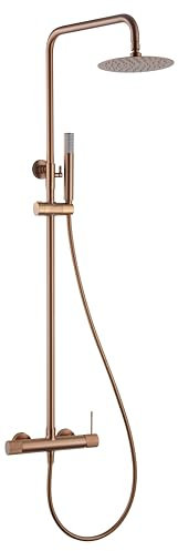 MICE - Conjunto Barra de ducha monomando extensible de 82 cm a 115 cm - Columna monomando ducha con Rociador, mango de ducha, alcachofa - griferia de baño color cobre - Oro Rosa Cepillado BDD038/ORC