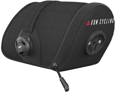 KOM Cycling Saddle Bag Small - Bike Saddle Bag for Multi-Tool, Tube, Tire Levers, Securely Under Bike Seat for Cycling Radars with built in Radar Mount, Pocket for Apple AirTag .4 Liter Capacity