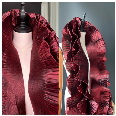Wisafory 5 Meter Rüschen Spitzenborte Organza Rüschenstoff Plissee Chiffon Tüll Rüschen Trim Spitzenbordüre Spitzenbesatz zum Nähen Dekorative Zubehör für Kleid Tasche Trimmen Schwarz-Rot 5 Meter