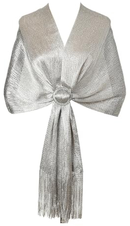 Rapidbok Schal Damen Festlich, Schal Silber Metallic Stole mit Schnalle Tücher für Abendkleid für Abend Party, Funkeln Glitter Frauen Braut Hochzeit Schal (Silber Grau)