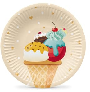 PAW - Assiette Jetable en Carton (18 cm) I Lot de 8 I Assiettes Jetables Idéales pour Mariage, Communion, Fêtes, Anniversaire I Impression de Assiettes en Papier à Base d'eau I Glace