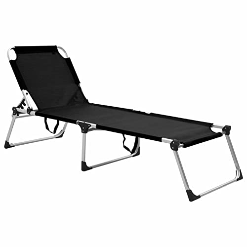 Tidyard Sonnenliegen Extra Hohe Klappbare Senioren-Sonnenliege klappbarer Gartenliege Relaxliege Gartenliegen Strandliege Sun Lounger Liege Garten Campingstühle Liegestuhl Schwarz Aluminium