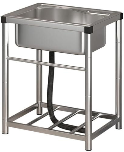 haiyusm Edelstahl Küchenspüle mit Unterschrank für den Outdoor-Einsatz - Mobiles Waschbecken mit Wasserhahn für Garten, Camping und Werkstatt (Single cold tap,55×40cm)